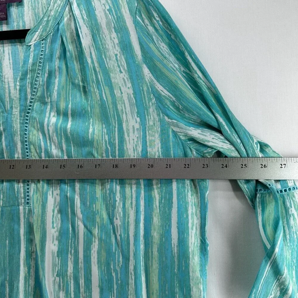 Gloria Vanderbilt Top Size L Stripe Tunic Blouse 3/4 Bell Sleeve Viscose Blue - Picture 9 of 11